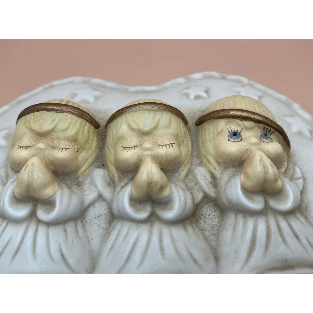 Three Little Praying Angels, Heart‎ Shaped Vintage Ceramic Trinket Jewelry Box